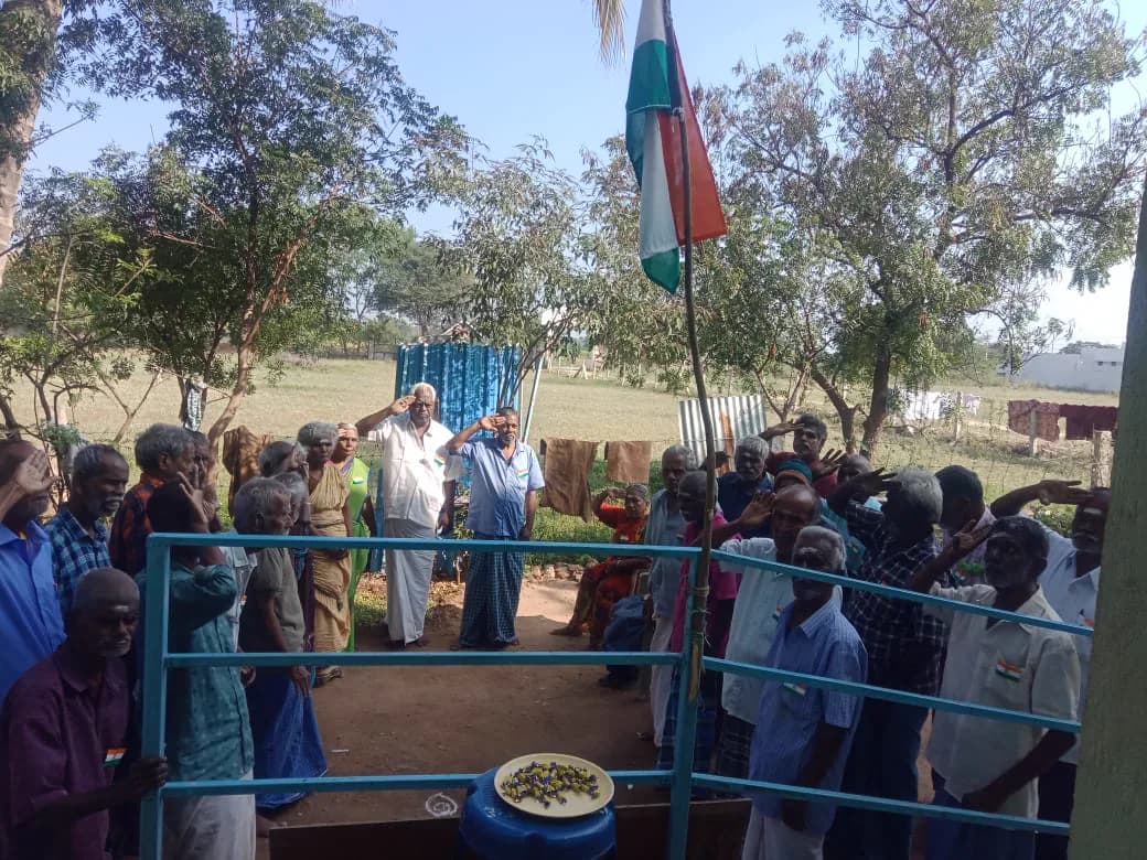 Residents and staff gathered for a flag hoisting ceremony